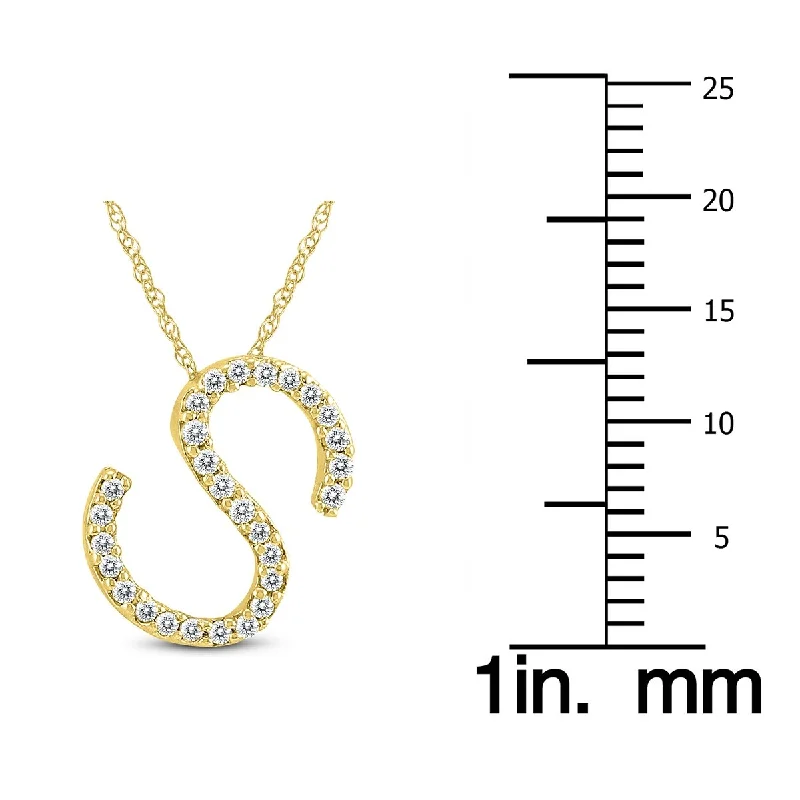 Marquee 1/6 Carat TW S Initial Diamond Pendant Necklace in 10K Yellow Gold with Adjustable Chain