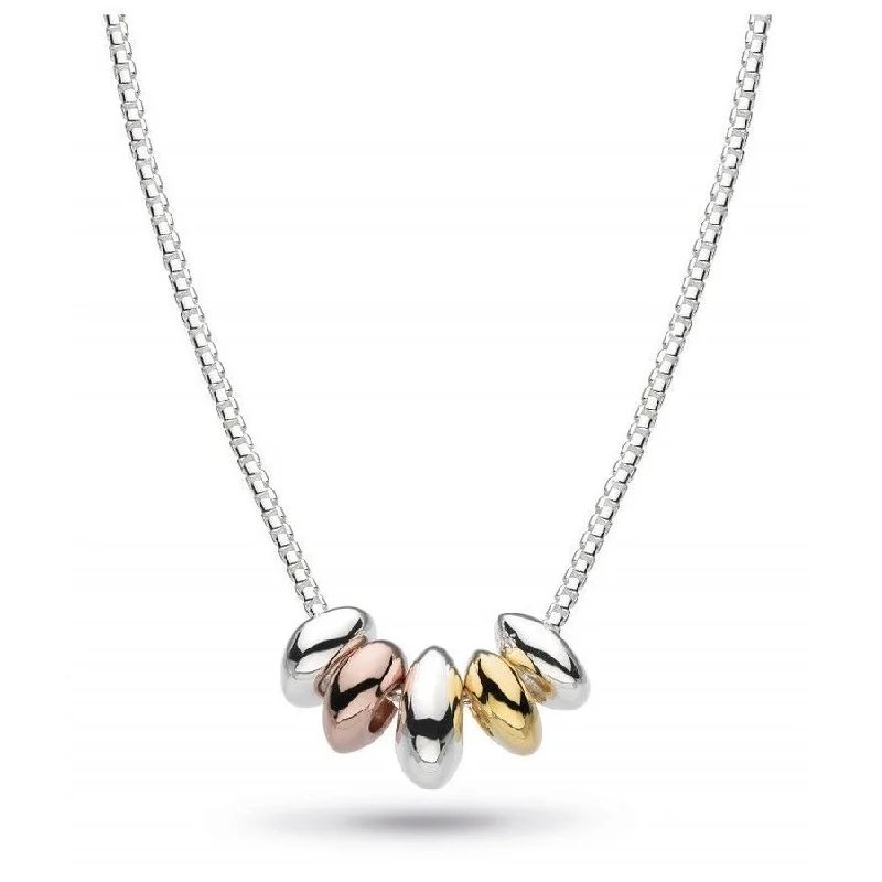 Silver and Yellow and Rose Gold Plated Tumble Quintet Golden Necklace