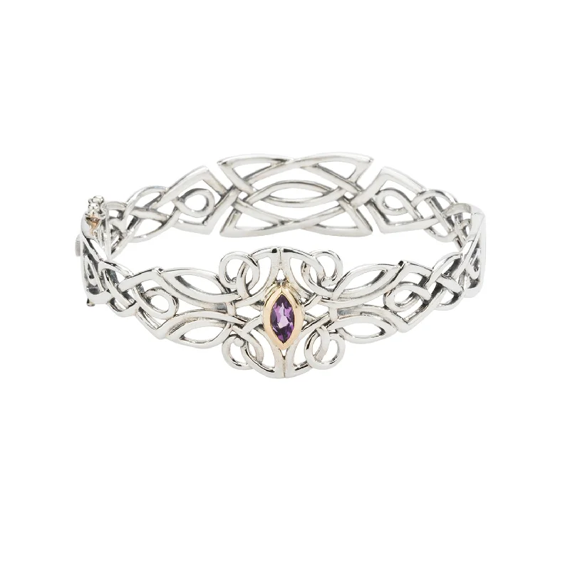 Silver and 10k Gold Guardian Angel Bangle - Amethyst/Blue Topaz/Cubic Zirconia/Peridot