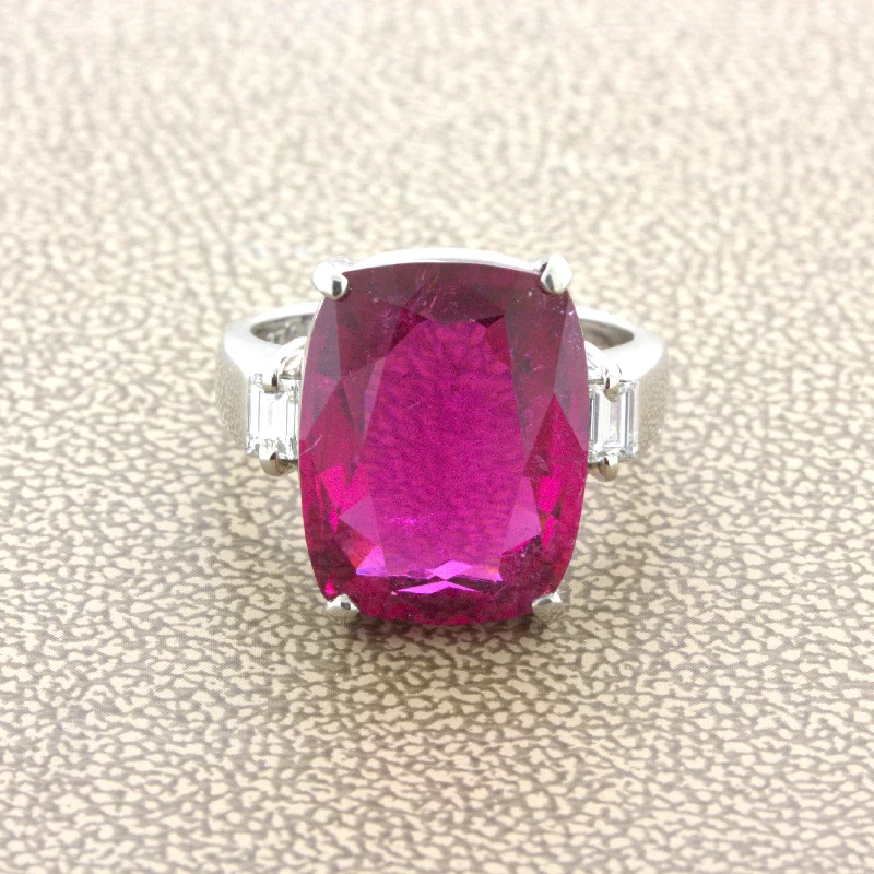 10.44 Carat Rubellite Tourmaline Diamond Platinum 3-Stone Ring