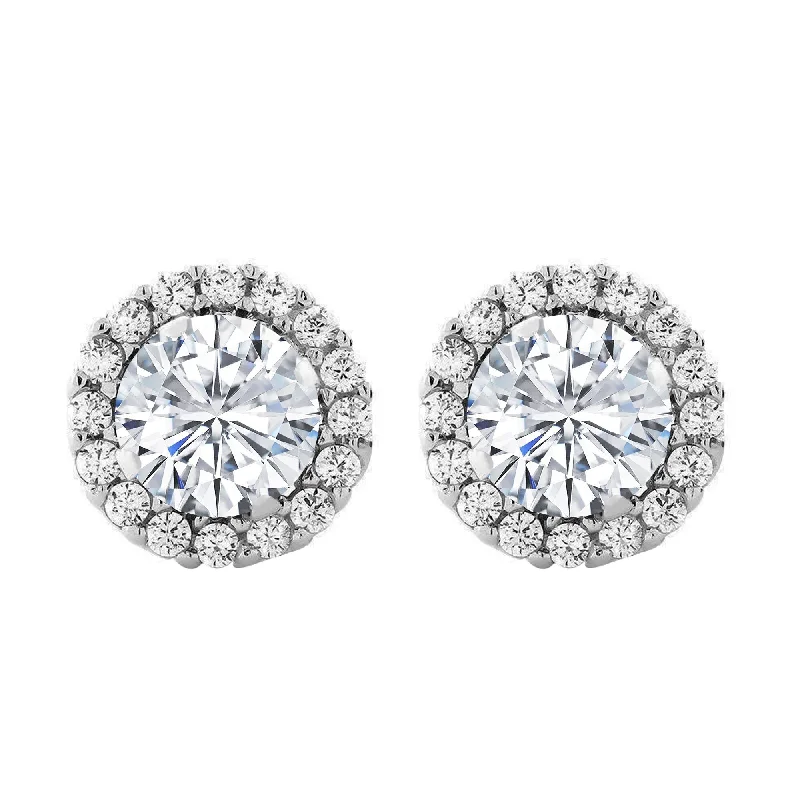 Sterling Silver with Moissanite and White Topaz Halo Stud Earring