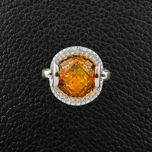 Checkerboard cut Citrine & Diamond Ring