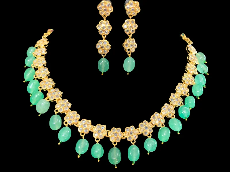 NS11 Meenaz  necklace set - light green beads ( READY TO SHIP )