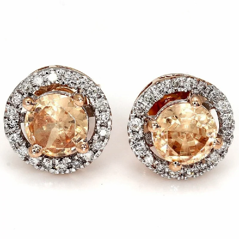 Pompeii3 10k Rose Gold 2 ct TDW Morganite & Diamond Halo Studs Womens Earring