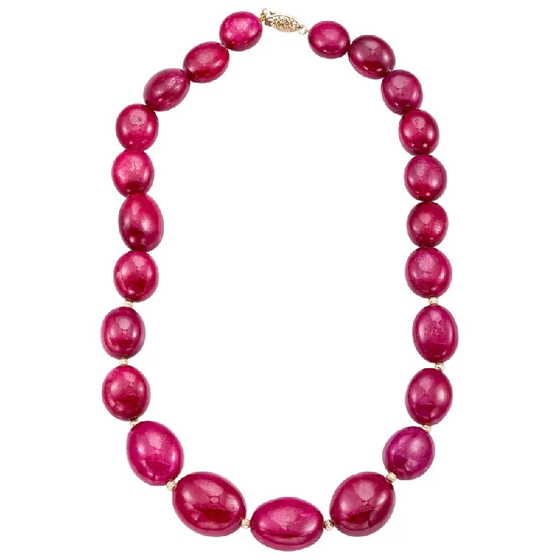 DaVonna 14k Yellow Gold 6x9 - 19x24mm Graduated Simulated Red Ruby and Gold Beads 16-inch Necklace