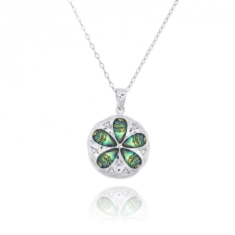 Sterling Silver Sand Dollar with Abalone Shell and CZ Pendant Necklace