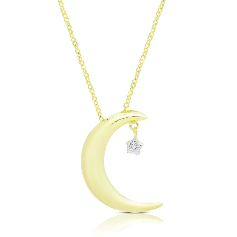 Finesque Gold Over Silver Or Sterling Silver Diamond Accent Moon and Star Necklace