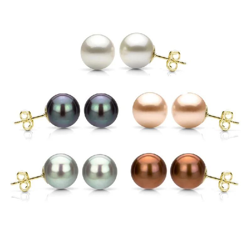 DaVonna Yellow Gold over Sterling Silver Round Cultured Freshwater Pearl Stud Earring (11-12mm)