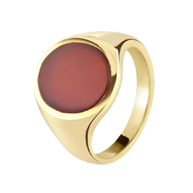 18ct Yellow Gold 13mm x 11mm Oval Carnelian Set Signet Ring