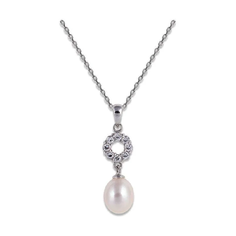 8.0-8.5mm Cultured Freshwater Pearl & Cubic Zirconia Set Pendant