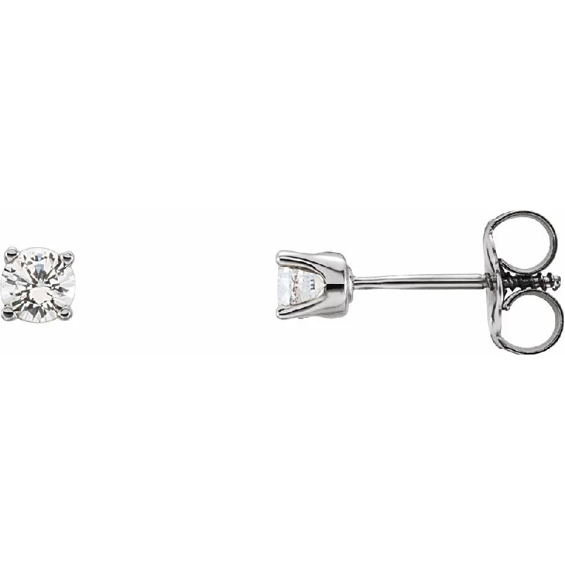 14k White Gold 3 mm Round Imitation Diamond Youth Birthstone Stud Earring for Women