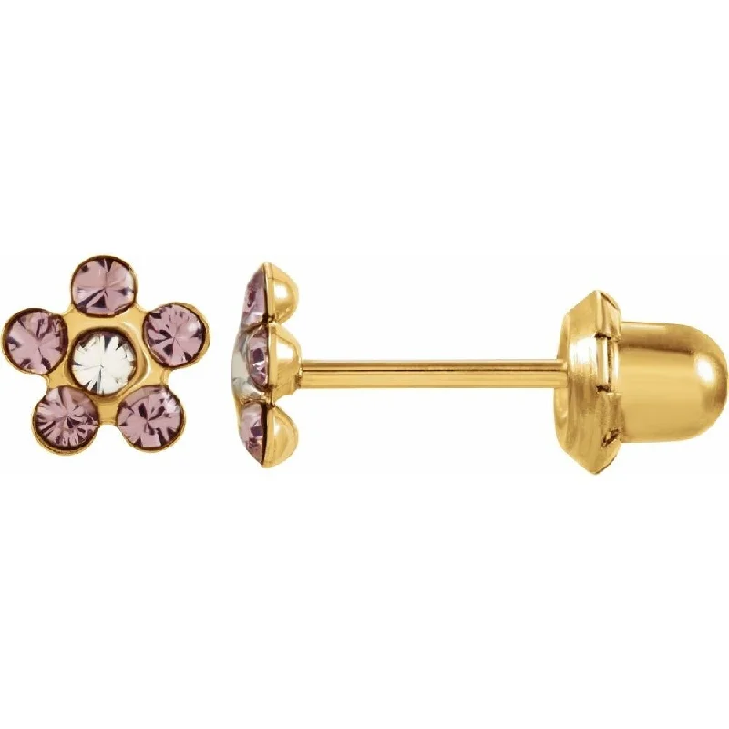 14k Yellow Gold Imitation Crystal June Birthstone Piercing Stud Earring for Women