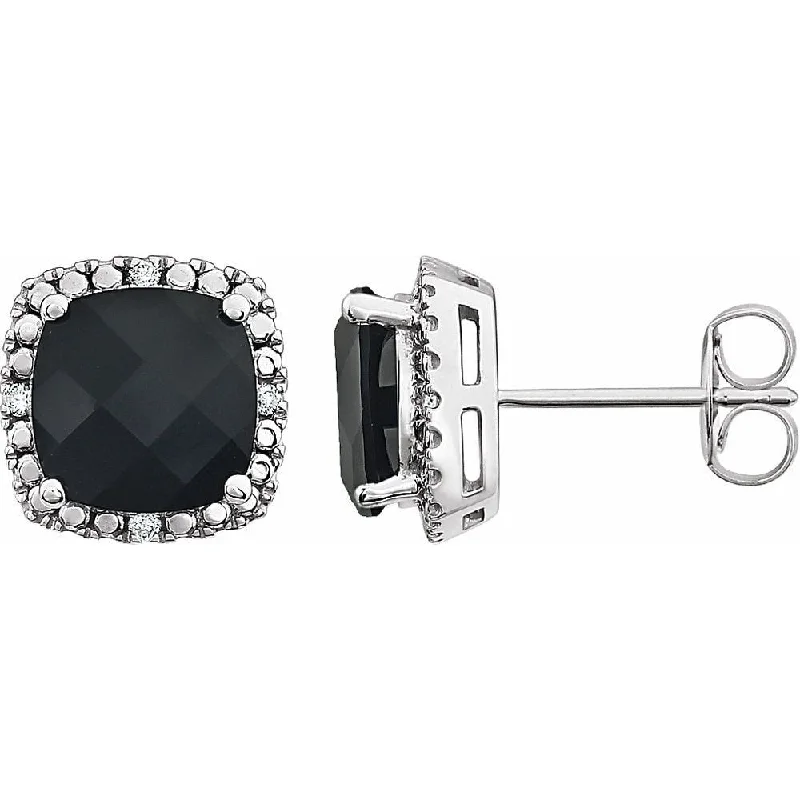 14k White Gold Onyx & .06 CTW Diamond Stud Earring for Women