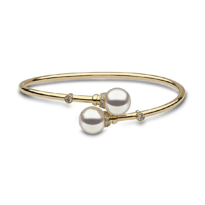 18ct Yellow Gold Freshwater Pearl & Diamond Set Bangle