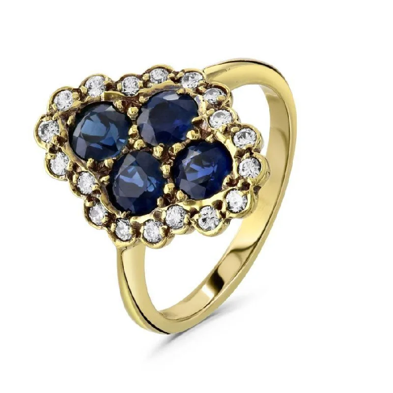 18ct Yellow Gold Sapphire & Diamond Set Vintage Style Dress Ring