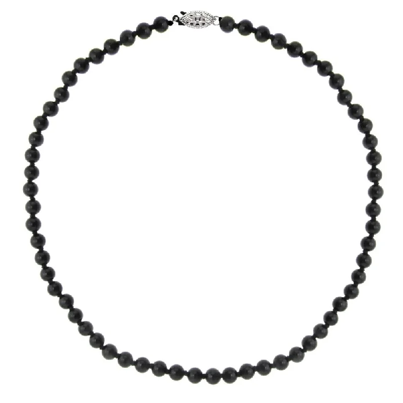 DaVonna Sterling Silver 6mm Polished Black Onyx Beads Necklace, 18"