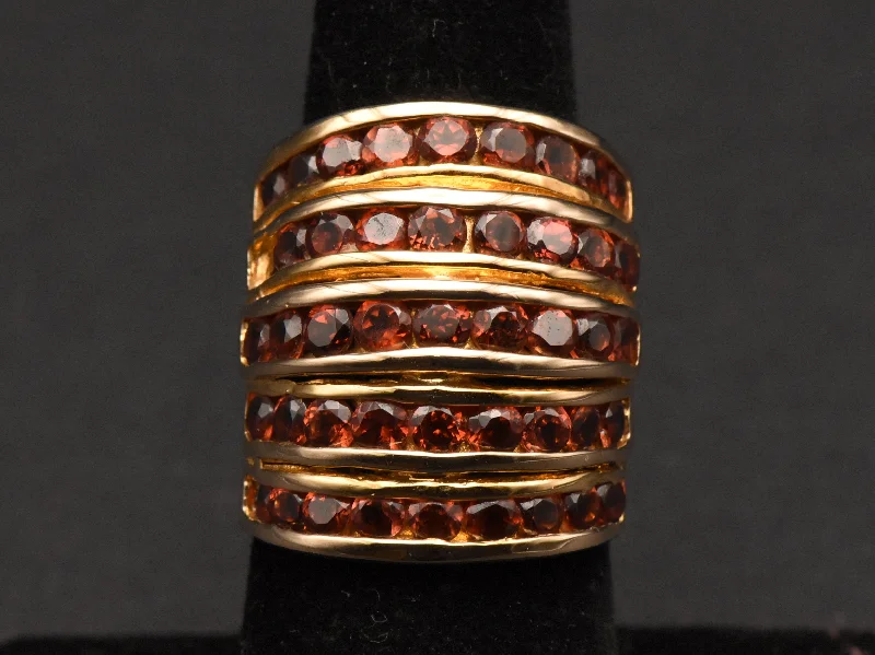 Vintage Vermeil Spessartine Garnet Finger Ring - Size 6.75 (MISSING ONE STONE)