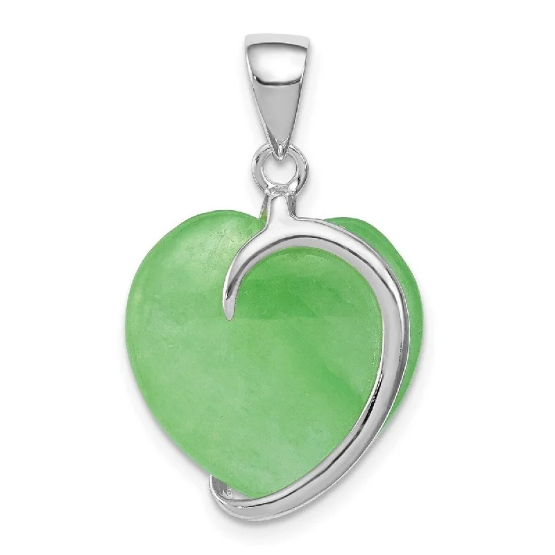 Curata 925 Sterling Silver Solid Rhodium plated Green Dyed Jade Love Heart Pendant Necklace 1/2 Inch x 1 Inch Jewelry Gifts for