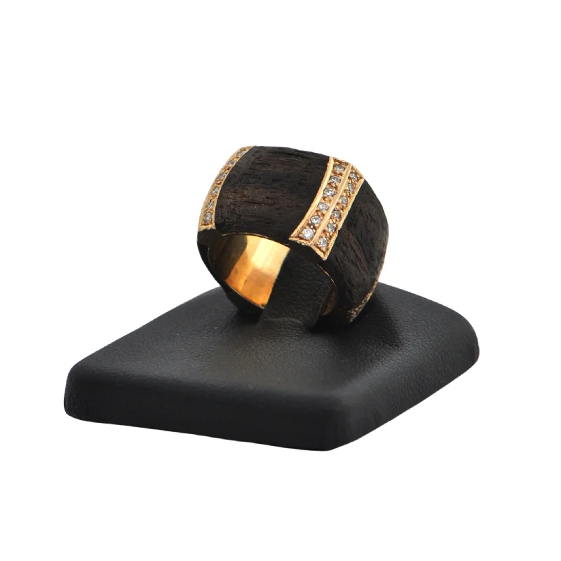 Estate Signed 'Binder' Modernist Diamond & Wood 18K Gold Ring (C.1990)