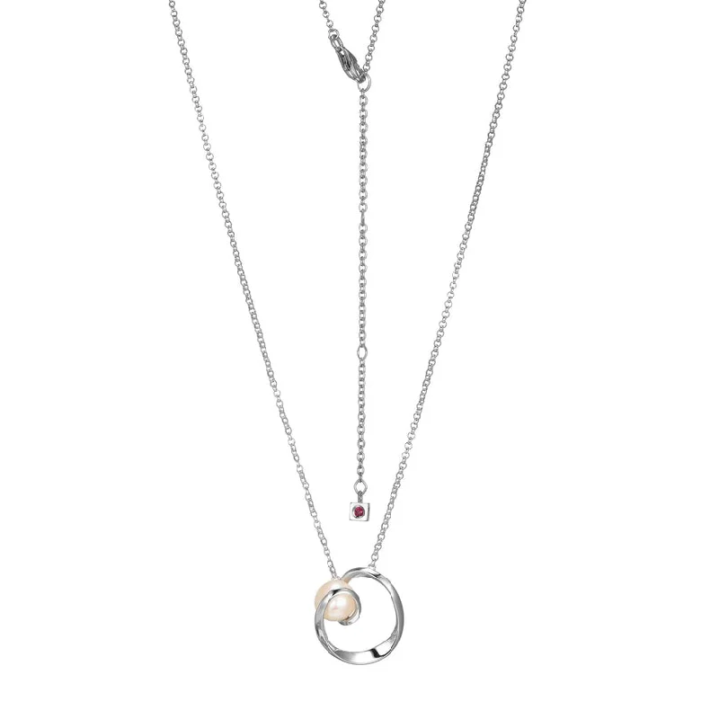 Elle  Silver Modern Pearl Pendant Necklace