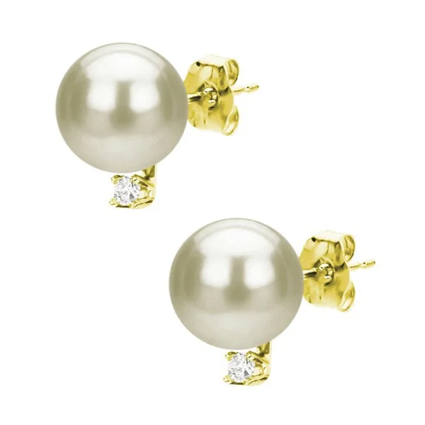 DaVonna 14k Gold 8-9 mm White Freshwater Pearl and 1/10ct TDW Diamond Stud Earring