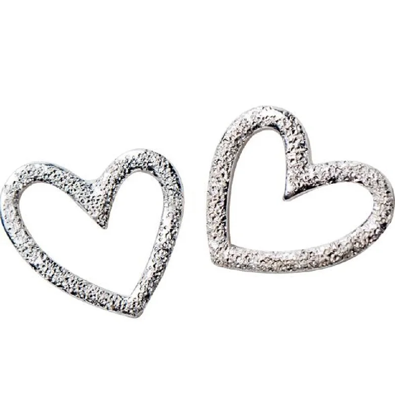 Hammered Sterling Silver Open Heart Stud Earring