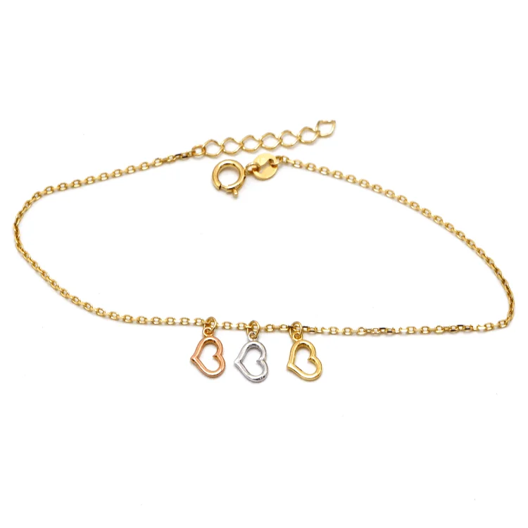 Real Gold Luxury 3-Color 3-Heart Dangler Charm Bracelet - Model 8410 BR1671