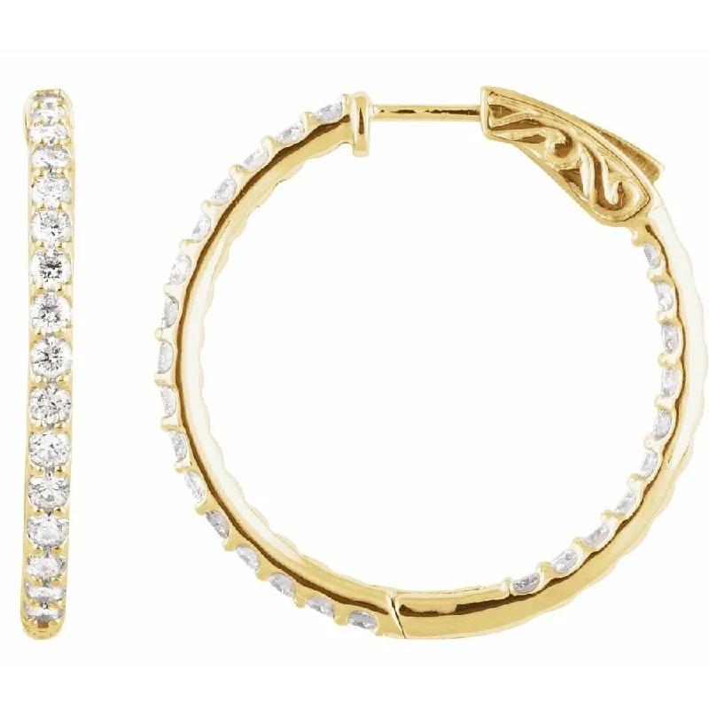 14k Yellow Gold 2 CTW Diamond Inside-Outside 29.5 mm Hoop Earring for Women