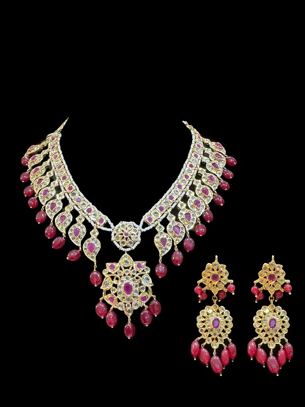 DNS15 Palakh ruby mango necklace set  (SHIPS IN 4 WEEKS )