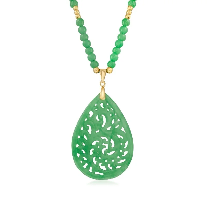 18k Yellow Gold Over Sterling Silver, Dyed Green Jade Necklace