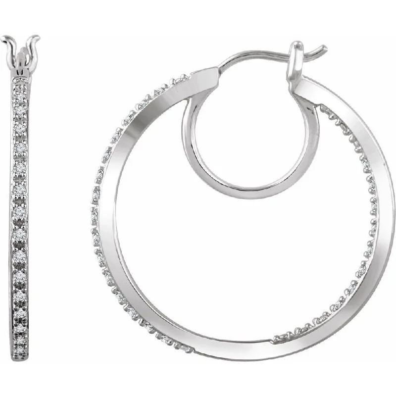 14k White Gold 1/4 CTW Diamond Hoop Earring for Women