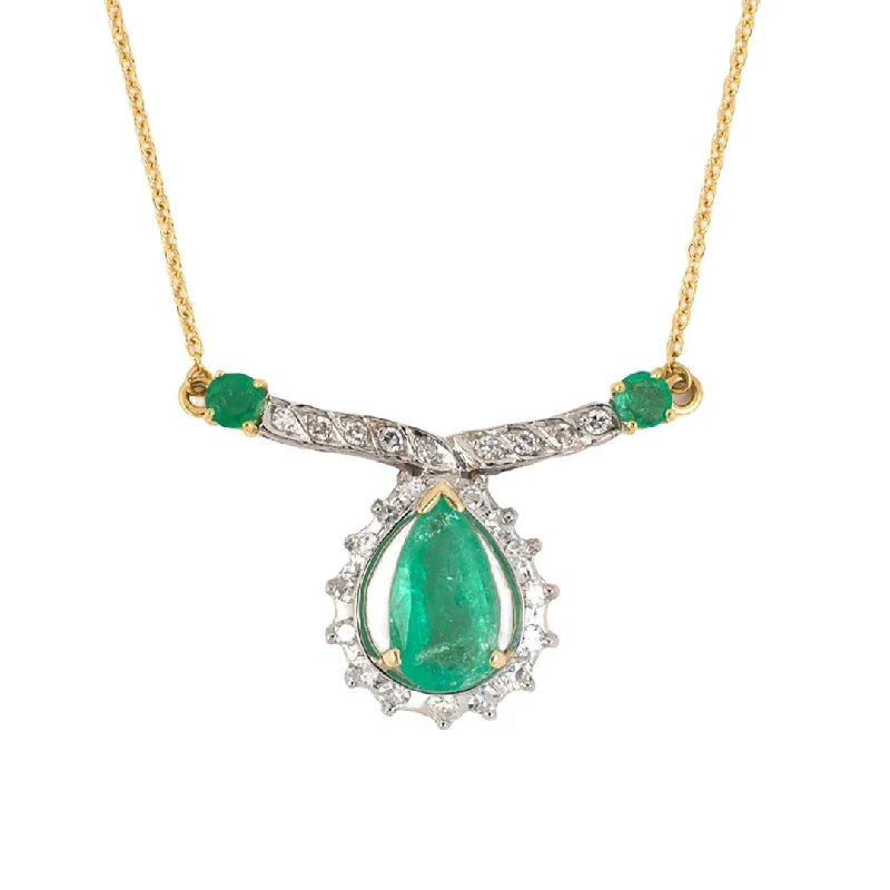 Emerald & Diamond Cluster Pendant Necklace