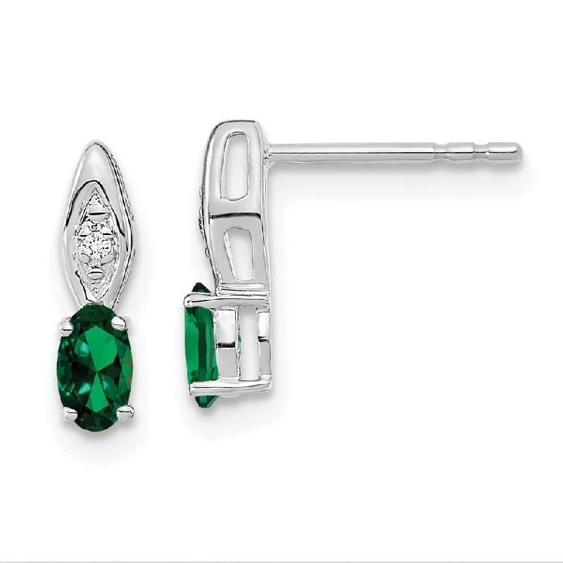 14k White Gold Emerald Diamond Earring (L-12 mm, W-3 mm)