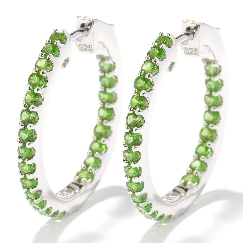 Sterling Silver 1.84ctw Chrome Diopside Hoops Earring 1.00'L