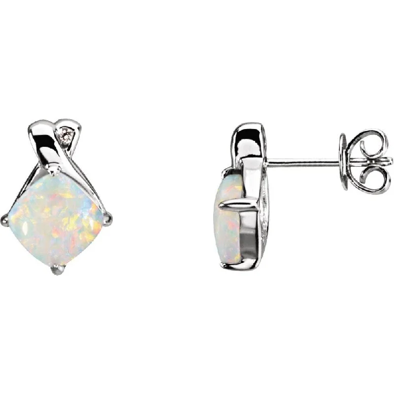 14k White Gold Opal & .02 CTW Diamond Stud Earring for Women