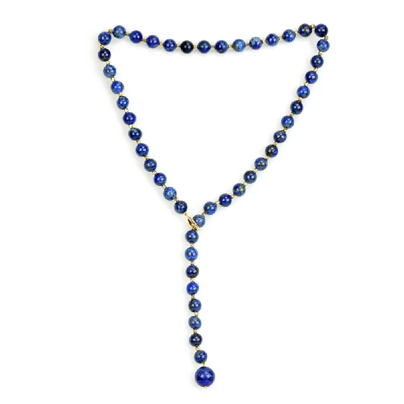 DaVonna 14K Yellow Gold 8-12mm Blue Lapis Ball Bead Necklace Strand, 21 inch