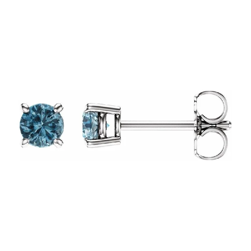 14k White Gold 4 mm Round Sky Blue Topaz Stud Earring for Women