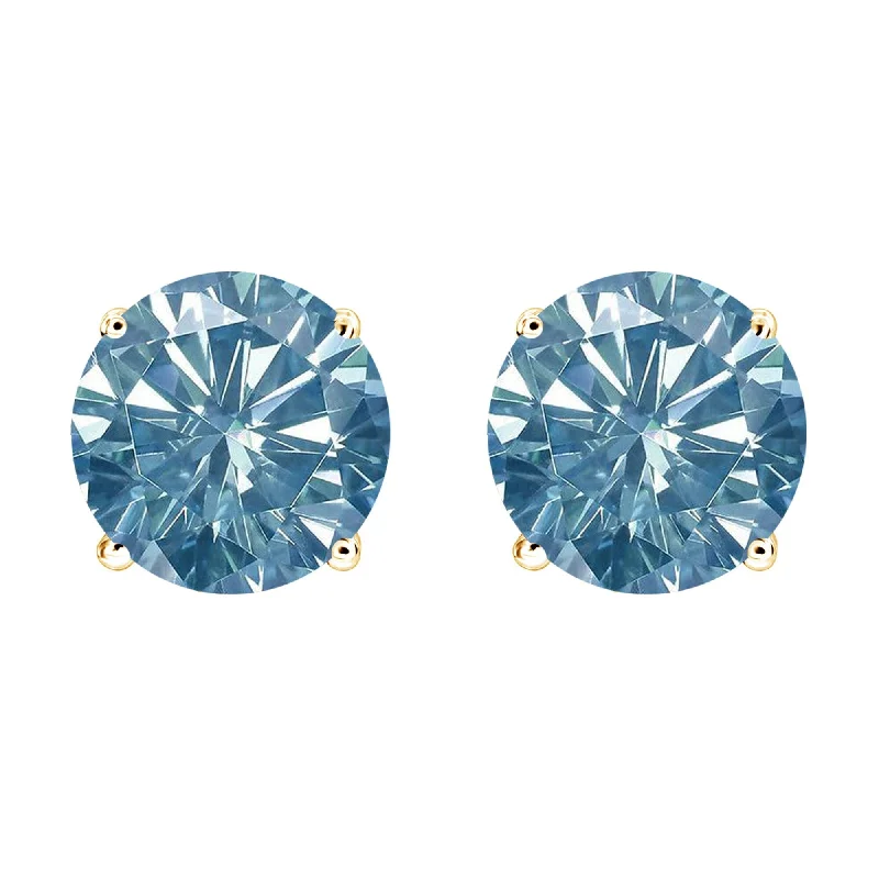 Gold Over Sterling Silver with Blue Moissanite Stud Earring