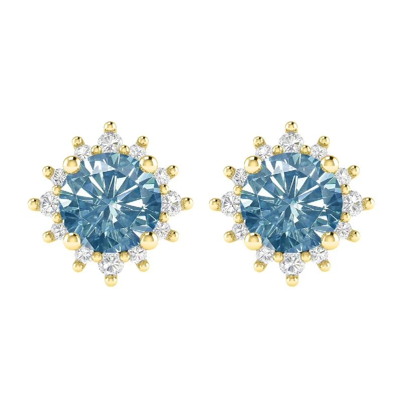 Gold Over Sterling Silver Blue Moissanite and White Topaz Stud Earring