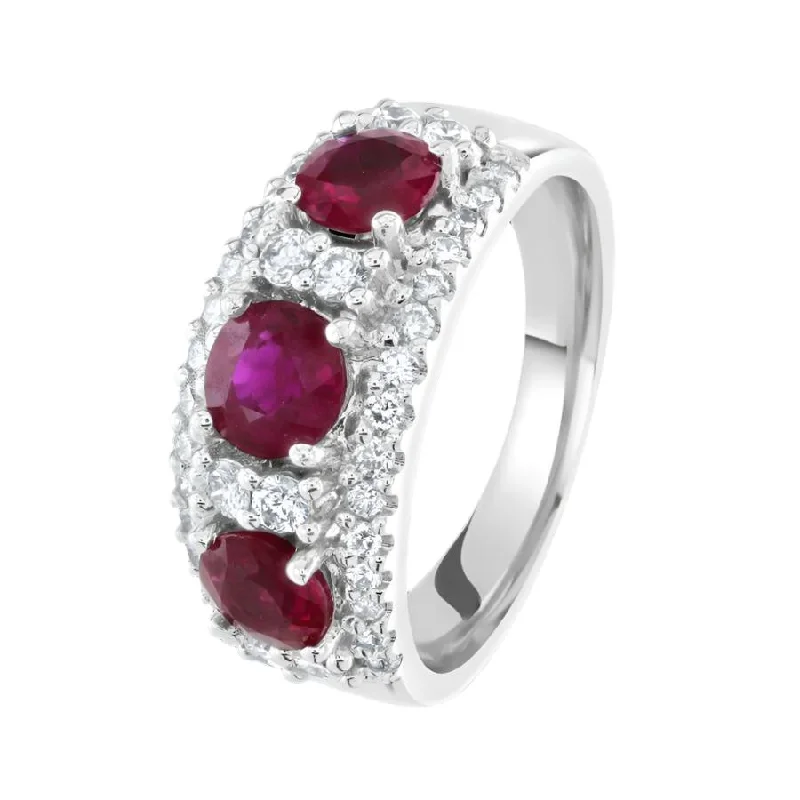 18ct White Gold Round Cut Ruby & Diamond Cluster Ring