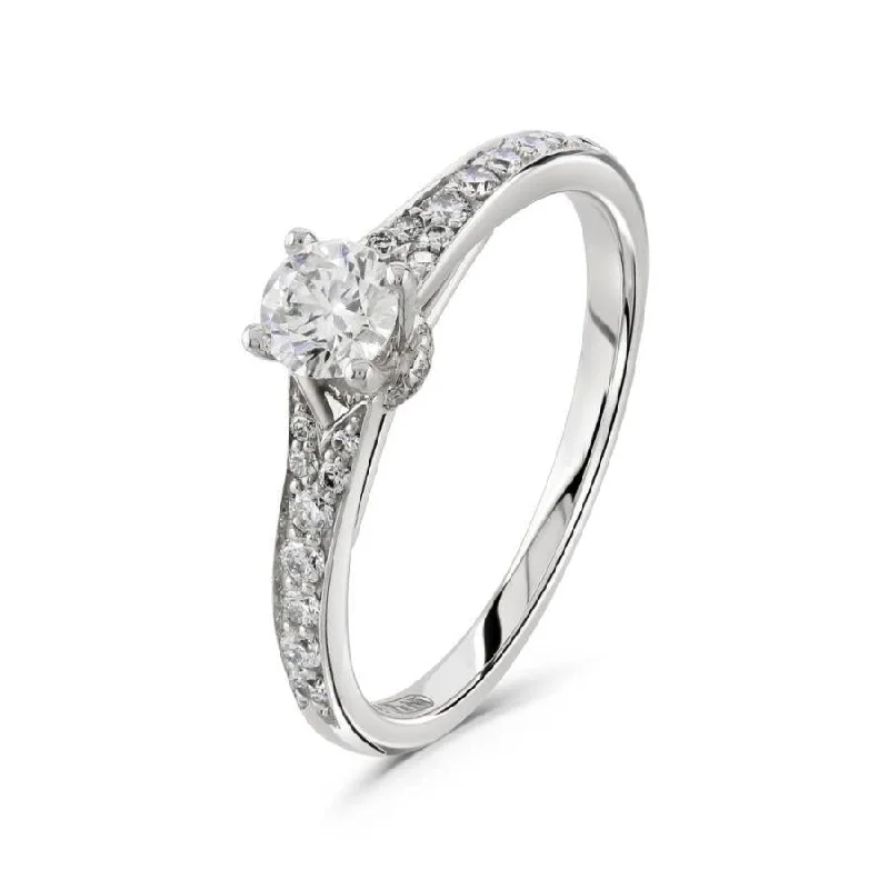 0.30ct Round Brilliant Cut Diamond Solitaire 18ct White Gold Ring with Diamond Shoulders