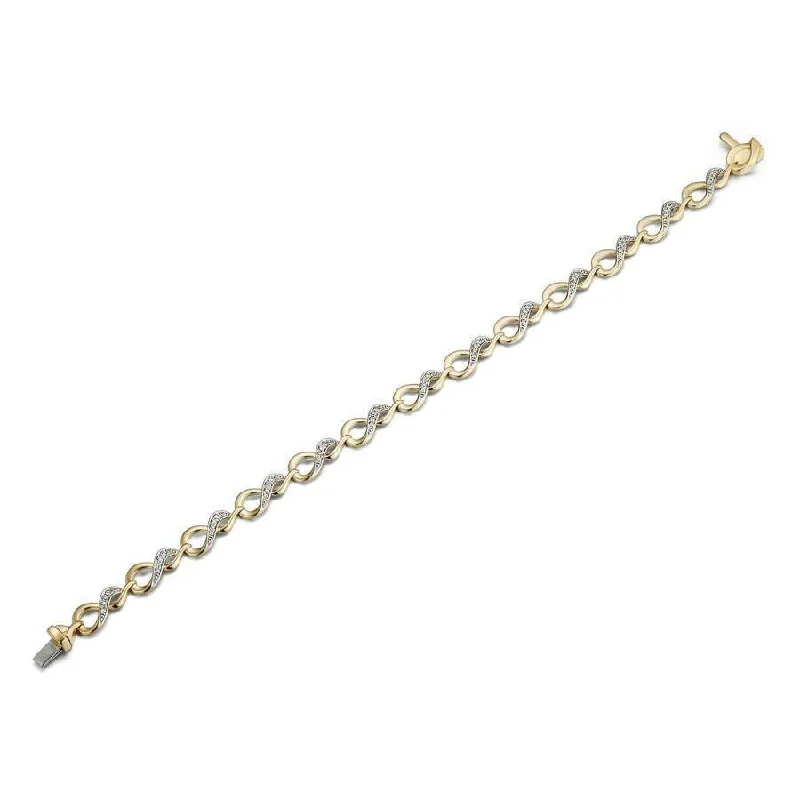 9ct Yellow Gold Diamond Set Figaro Link Bracelet