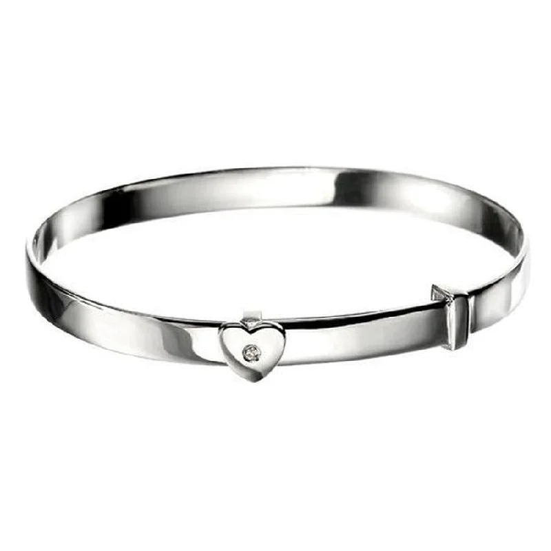 Silver Diamond Set Heart Baby Bangle