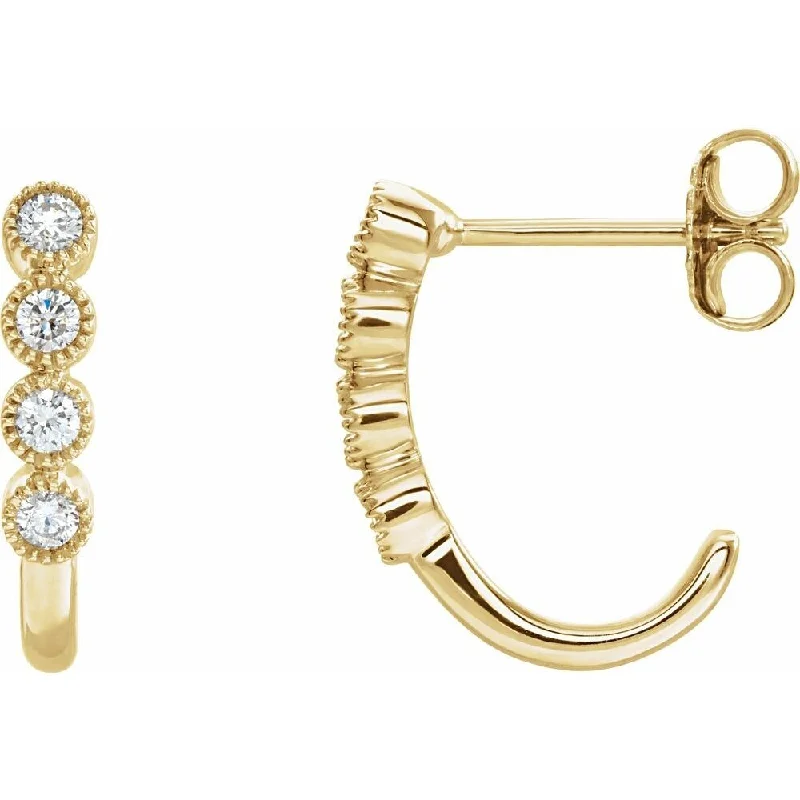 14k Yellow Gold 1/4 CTW Diamond J-Hoop Earring for Women