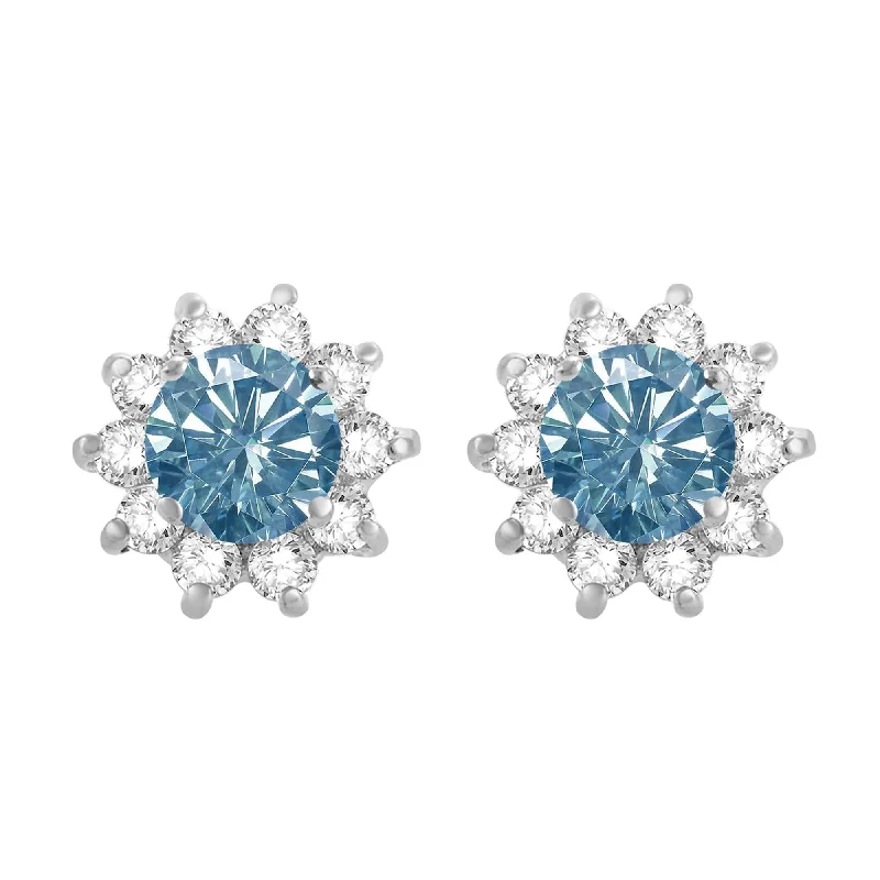 Sterling Silver with Blue Moissanite and White Topaz Stud Earring