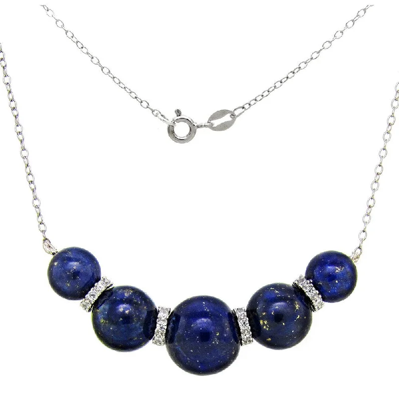 DaVonna Sterling Silver Blue Lapis and Cubic Zirconia Chain Necklace (8-12mm)