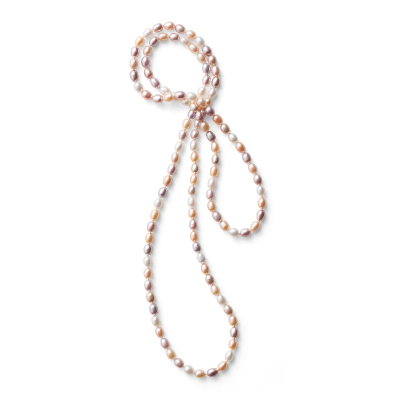 Oval Pastel Pink Pearl Rope Necklace