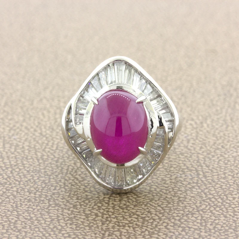 9.34 Carat Cabochon Ruby Diamond Platinum Ring