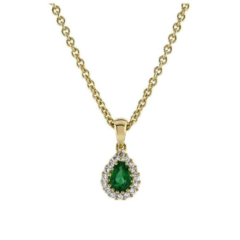 18ct Yellow Gold Pear Cut Emerald & Diamond Cluster Pendant