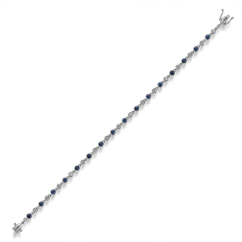 18ct white gold sapphire and diamond bezel set bracelet